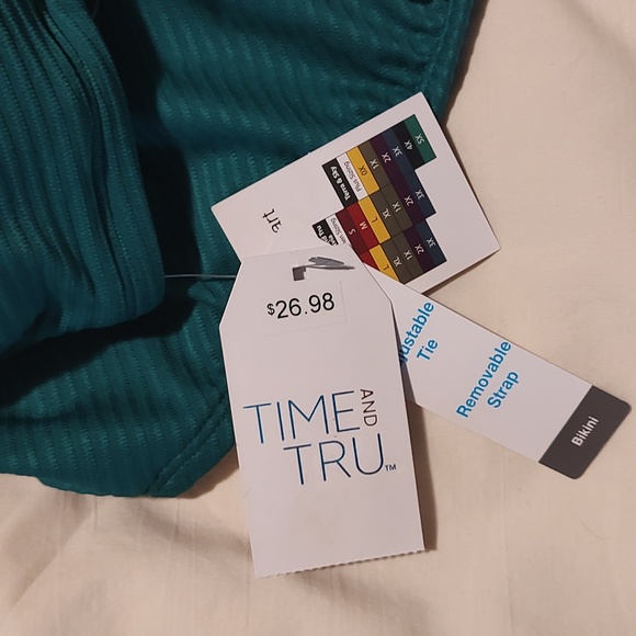 Time and Tru Green Ribbed Open Attached Top and Bottom Swimsuit - Picture 7 of 7